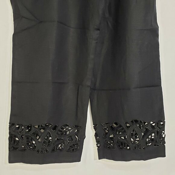 Larry Levine Womens Cropped Pants Size 8 Cropped Embroidered Detail Linen Blend - Picture 4 of 11